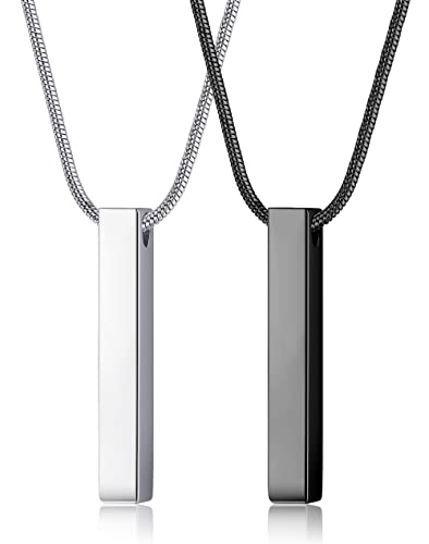 JeweBella 2PCS Halskette Quader Edelstahl für Herren Silber/Schwarz Bar Anhänger mit SchlangenKette 61CM Edelstahl Quader Kette für Männer Damen Schmuck Geschenk