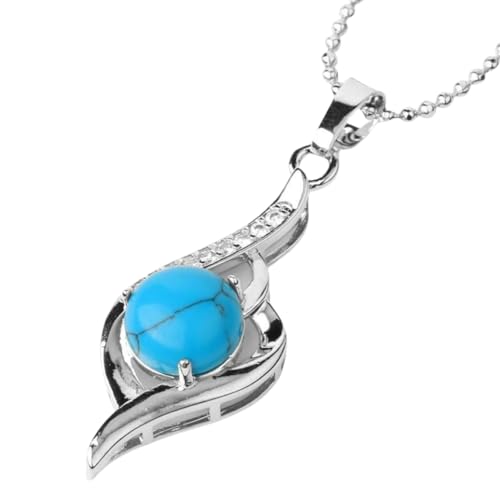 Edelstein Kette,Halskette Mit Kristall-Anhänger,Blau Türkis Stein-Halskette Mit Silberkette,Anhänger Mit Runder Heilkristall-Perle,Geschenke Für Frauen Und Männer Zum Geburtstag