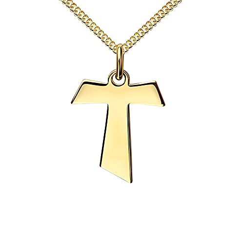 JEVELION Kreuz-Kette Antoniuskreuz Taukreuz T-Form für Damen, Herren und Kinder Kreuz-Anhänger 585 Gold 14 Karat Mit Kette - Kettenlänge 45 cm.