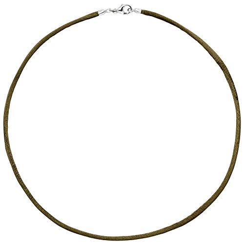 Jobo Damen Collier Halskette Seide oliv grün 2,8 mm 42 cm, Verschluss 925 Silber Kette