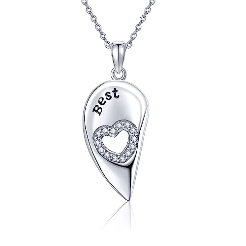 ONEFINITY Herz Bff Ketten 925Sterling Silber Freundschaftsketten Für Beste Freundin 2 Mädchen Anhänger Schmuck Geschenke Für Freunde Damen