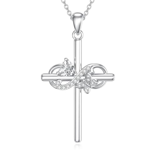 enjoylifecreative Kreuz Unendlichkeitszeichen Halskette 925 Sterling Silber schmetterling Kreuz Anhänger Kette Geburtstag Weihnachten Schmuck Geschenke für Frauen Mädchen