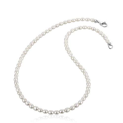 Nenalina Damen Perlenkette Halskette Collier aus Süßwasserperlen und Karabiner Verschluss aus 925er Sterling Silber, Länge 42-80 cm, 724007 (50)