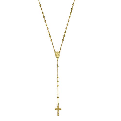 Vinani Y-Kette Kugeln Rosenkranz Mutter Gottes Kreuz glänzend 925 Sterling Silber vergoldet 2YKG