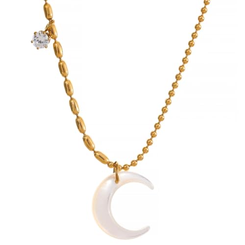 XIPIEIO Medaillons Halskette für Frauen benutzerdefinierte weiße Muschel Mond Anhänger Chic Halskette einzigartige Gold Farbe Perlen Kette Zirkon Kragen Charme Zarter Schmuck Beste Freundin Geschenke