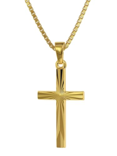 trendor Kreuz-Anhänger Gold 585 / 14K + goldplattierte Silber-Kette Damen und Herren Halskette, Gold-Anhänger, Geschenkidee 75435