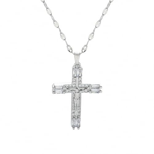 liameya Kreuz Kette Damen, Iced Out Kreuzkette Silber Damen, Silberkette mit Kreuz Anhänger, Ostern Cross Necklace Hip Hop Schmuck, Konfirmation Mädchen Geschenke (silver)