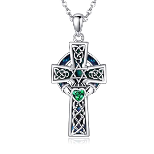 ONEFINITY Keltisches Kreuz Kette 925 Sterling Silber Claddagh Keltischer Knoten Kreuz Anhänger Halskette Kreuz Irischer Schmuck Geschenk Für Damen