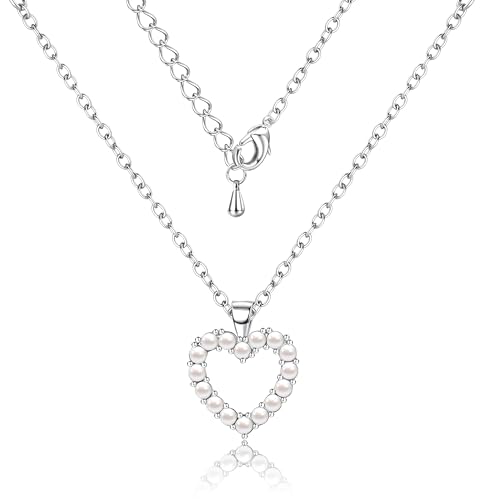 Dochais kette damen herzkette halskette damen silber 14K Gold Vergoldet Kette mit Perlen Herz Anhänger Silber kette frauen wasserfest schmuck Geschenke für Frauen Und Mädchen