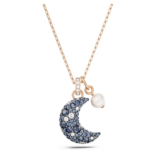 Swarovski Luna Halskette, Mehrfarbige, Rosé Vergoldete Damenhalskette mit Mondanhänger und Strahlenden Swarovski Kristallen