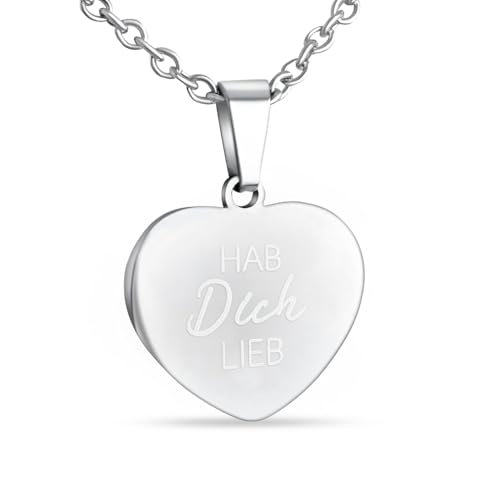 Hanessa Personalisierte Kette mit Gravur Edelstahl 50 cm mit Anhänger Herz in silber - Personalisierte Halskette für Frauen - Personalisierter Schmuck Damen Kettenanhänger