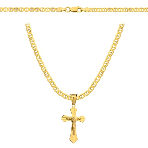 Amor Luxury Goldkette Herren 585, Kette Herren 925/585 - Königskette - Kreuz Kette - Goldkette Kreuzkette 50 cm, Herren Schmuck, Geschenk Freund, Herren Geschenke Geburtstag - Halskette Herren