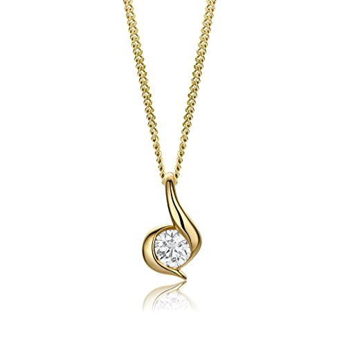 MIORE Diamant Schmuck Damen Halskette mit Anhänger 0,10 Ct Solitär Diamant in Zargenfassung Klassische Kette aus Gelbgold 14 karat / 585 Gold, 45 cm lang