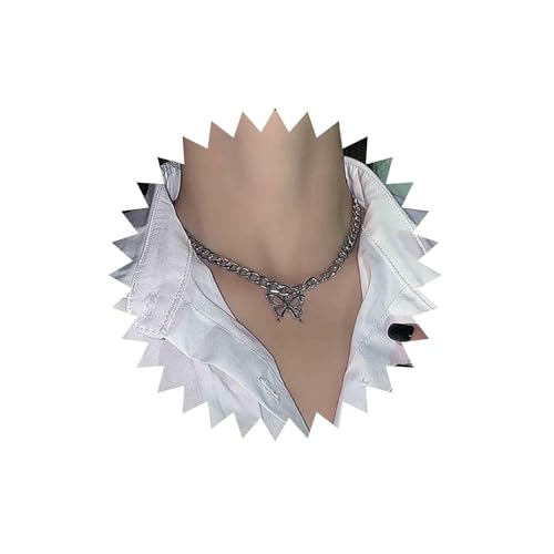 Yienate Punk Schmetterling Halskette Choker Funky Silber Schmetterling Anhänger Halskette Figaro Chunky Kette Schmetterling Halskette Rock Statement Schmetterling Halskette Schmuck Für Frauen