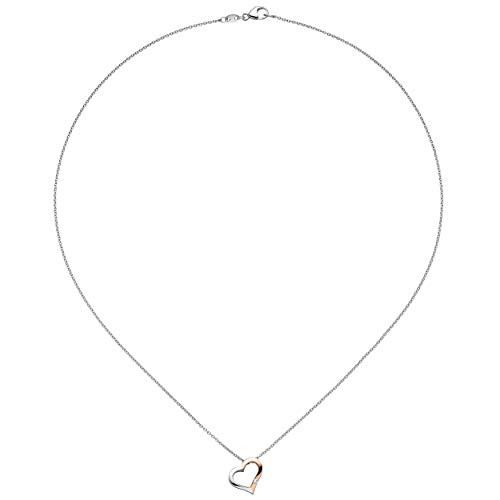 Jobo Damen Collier Kette mit Anhänger Herz 585 Gold bicolor 1 Diamant Brillant 42 cm