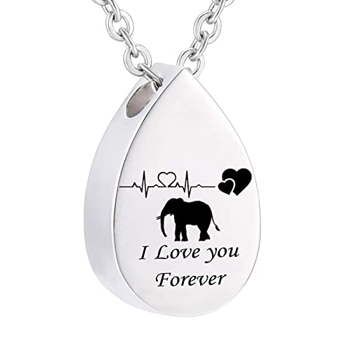 Daesar Urnen Anhänger Charms Kette Silber 60CM Edelstahl, Halskette Damen Elefant Tropfen Dog Tag mit Gravur I Love You Forever