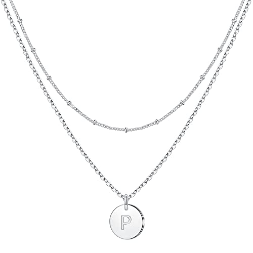 TINGN Kette Silber Kette Mädchen - Geschenke für Mädchen 8 9 10 11 12 Jahre Kette Silber Kette mit Buchstaben P Kette Mädchen Damen Halskette Silber Personalisierte Kette Silber Mädchen Schmuck