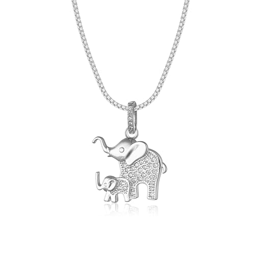 NAHLE Silber Kette Elefant mit Baby 925 Sterling Silber Herz Elefanten Halsketten für Frauen und Mädchen (45)