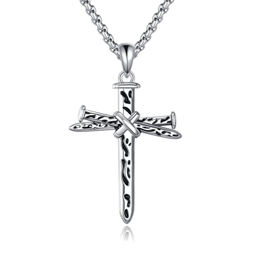 YFN Kreuz Kette Sterling Silber Nagel Kreuz Anhänger Halskette Kreuz Schmuck für Frauen Männer christliche Geschenke