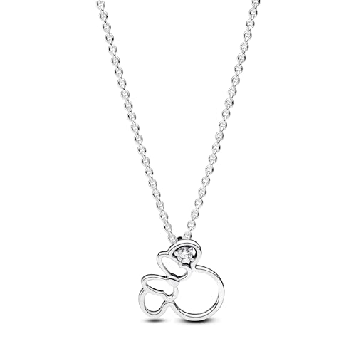 PANDORA X Disney Minnie Maus Silhouette Collier-Halskette aus Sterling Silber mit Zirkonia Steinen, Größe 45cm, 393187C01-45