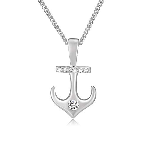 MENDOZZA Damen Kette Anker Anhänger 925er Silber Halskette Anchor Zirkonia Silber 50 cm