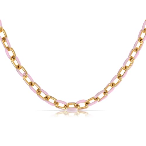 Made by Nami Elegante Edelstahl Halskette Damen in Gold und Rosa als Statement Schmuck 40 cm lang mit 5 cm Verstellkette (Rosa)