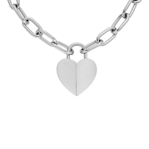 FOSSIL Damenkette Harlow Linear Texture Anhänger Heart Edelstahl, JF04657040