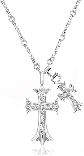 LQTSLFM Kreuz Kette,Kreuz Kette Damen,Cross Necklace,Silberkette mit Kreuz,Vintage katholische religiöse christliche Halskette (Silber)