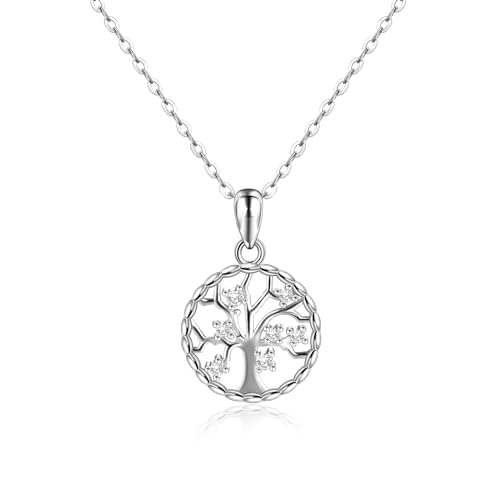 SILBERTALE Lebensbaum Halskette 925 Sterling Silber Runde Anhänger Ruder Münzen Baum des Lebens Kette für Damen