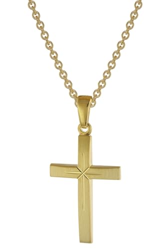 trendor Kreuz-Anhänger mit Kette Gold auf Silber für Damen und Herren 75809-50 50 cm