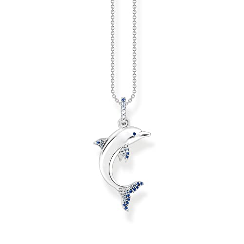 Thomas Sabo Kette Delfin mit blauen Steinen aus Sterling-Silber, Länge: 40cm x 45cm, KE2144-644-1-L45V