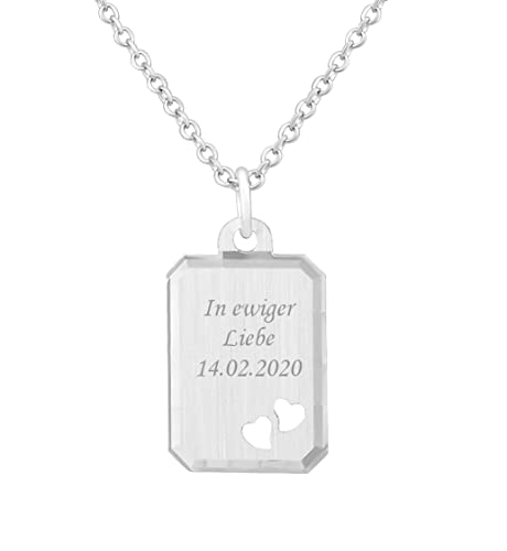 Hanessa 925 Sterling Silber Kette mit Gravur 42 + 3 cm mit Anhänger  Ich liebe Dich  Herz in silber - Personalisierte Halskette Damen Silberkette Schmuck - Geschenke personalisiert