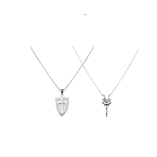 ZHANGZONG Matching Necklace Paare Anhänger Halskette fossil Kette Damen Halskette Damen Ritter und Prinzessin 925 Sterling Silber Paare Halskette，His & Hers Matching Set Lovers Gift(Color