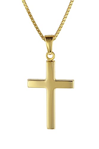 trendor Kreuz Gold 333 mit goldplattierter Venezianer Kette Damen Halskette, Gold Anhänger, Kreuz Anhänger aus Echtgold, elegantes Geschenk 08500-40 40 cm