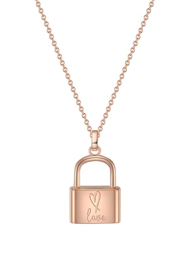 Glanzstücke München Damen-Halskette Schloss Sterling Silber rosévergoldet 40 + 5 cm - Silberkette mit Schloss Anhänger Love für Frauen rose-gold