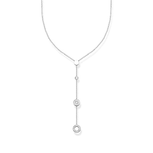 Thomas Sabo Damen Kette Kreise mit weißen Steinen Silber, aus 925er Sterlingsilber in angesagter Y-Form, Länge 45cm, KE1879-051-14-L45v