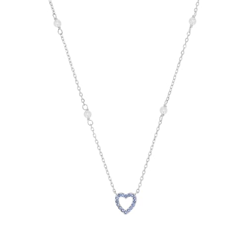 Amor Kette mit Anhänger 925 Sterling Silber Damen Halsschmuck, mit synt. Nano, mit Muschelkernperle, 42 cm, Herz, Kommt in Schmuck Geschenk Box, 2039229