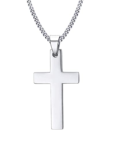 VNOX Kreuz Halskette Herren Silber : Kreuz Anhänger mit 60cm Kette, Christentum Schmuck für Edelstahl Lichtecht & Schweißfest Kreuzkette für Männer Damen