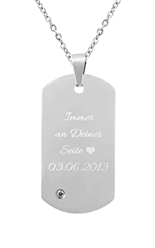 Hanessa Personalisierte Kette mit Gravur Edelstahl 45-60 cm mit Anhänger Dog Tag in silber - Personalisierte Halskette für Frauen - Personalisierter Schmuck Damen