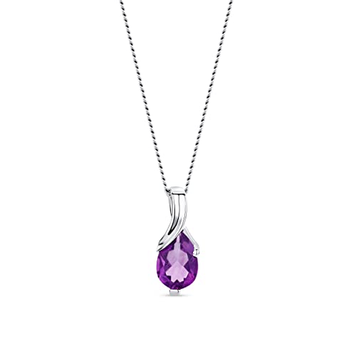 Orovi – Kette Damen aus 14 Karat (585) Weißgold mit ovalem Amethyst im Tropfenschliff (0.57 ct) – Filigrane Edelstein Halskette Damen mit Anhänger – Goldkette Allergenfrei & handgemacht (45 cm)