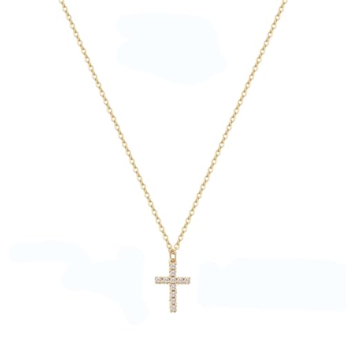 Lilbitty Kreuz Diamant Kette Goldkette Damen, 14K Gold Kreuz Kette Layered Gold Kreuz Kette Halskette Damen Kreuz Choker Kette Gold Kreuz Halskette für Frauen Gold Modeschmuck