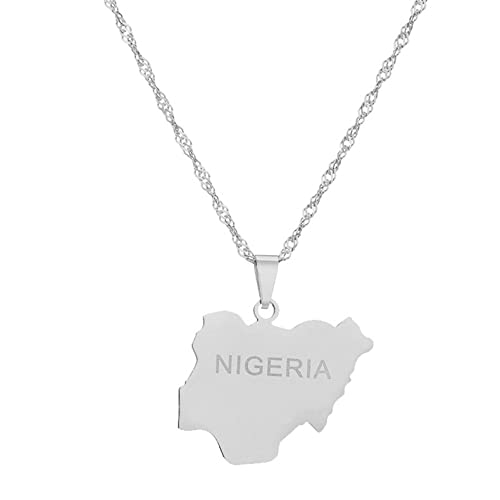 Everyiod Afrika Nigeria Karte Halskette - Vintage-Schmuck Hip Hop Karte Halskette Afrikanischer Schmuck Größenveränderbare Kette Ethno-Stil Für Männer Und Frauen Paar Geschenk,Weiß,50Cm Dünne Kette