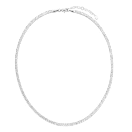 KRKC&CO Damen Schlangenkette, 3mm Flache Franco Kette aus Edelstahl, Halskette Choker Halsband Halsschmuck, Länge verstellbar 41-46cm, Geburtstag Weihnachten Geschenke für Frauen Mädchen