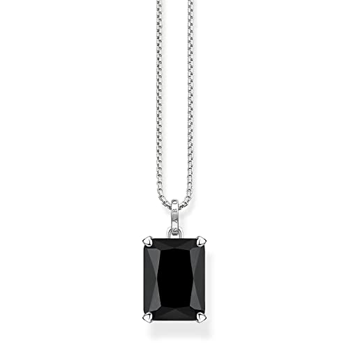 Thomas Sabo Damen Kette mit großem schwarzen Stein Silber, aus 925 Sterlingsilber, Länge 50cm, KE1957-698-11-L50V