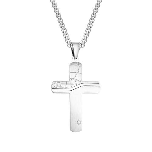 Skcess Silberkette Herren, Edelstahl Herren Kette Kreuz Anhänger Halskette Anhänger Herren Schmuck Geschenke Kettenlänge 60 CM