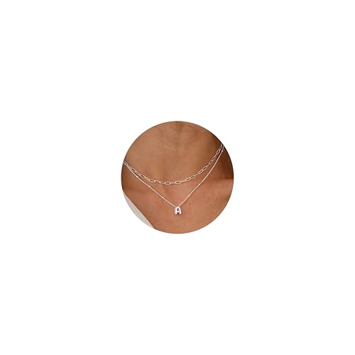 TINGN Kette Damen, Kette Silber, Kette mit A Buchstaben, Halskette Damen Silber, Schmuck Damen, Schmuck Silber, Choker Kette Damen, Buchstaben Kette, Layering Kette, Personalisierte Kette A