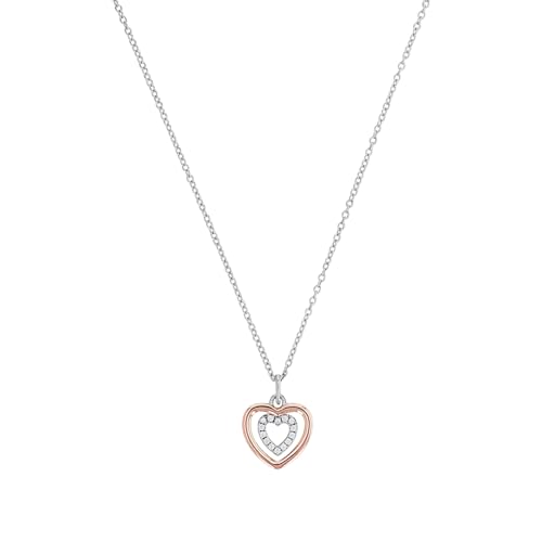 Amor Kette mit Anhänger 925 Sterling Silber Damen Halsschmuck, mit Zirkonia synth., 42+3 cm, Bicolor, Herz, Kommt in Schmuck Geschenk Box, 2034734