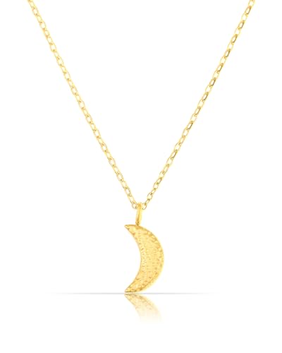 Made by Nami Minimalistische Halsketten mit Mond Anhänger • Edelstahl Mondkette Gehämmert • Damen Halskette mit starkem Verschluss • Choker-Kette Frauen & Mädchen (H Mond Gold)