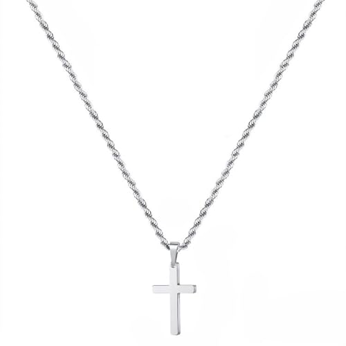 ShiWuYou Kreuzkette Herren Kreuz Kette Silber, Edelstahl Männer Anhänger Kreuz Halskette, Silber Kette mit Kreuz Anhänger, Silber Kette für Herren