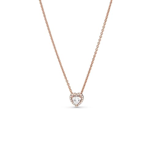 PANDORA Funkelndes Herz Collier-Halskette in Roségold mit 14 Karat rosévergoldete Metalllegierung und Cubic Zirkonia Steinen Moments Collection, Länge 45cm